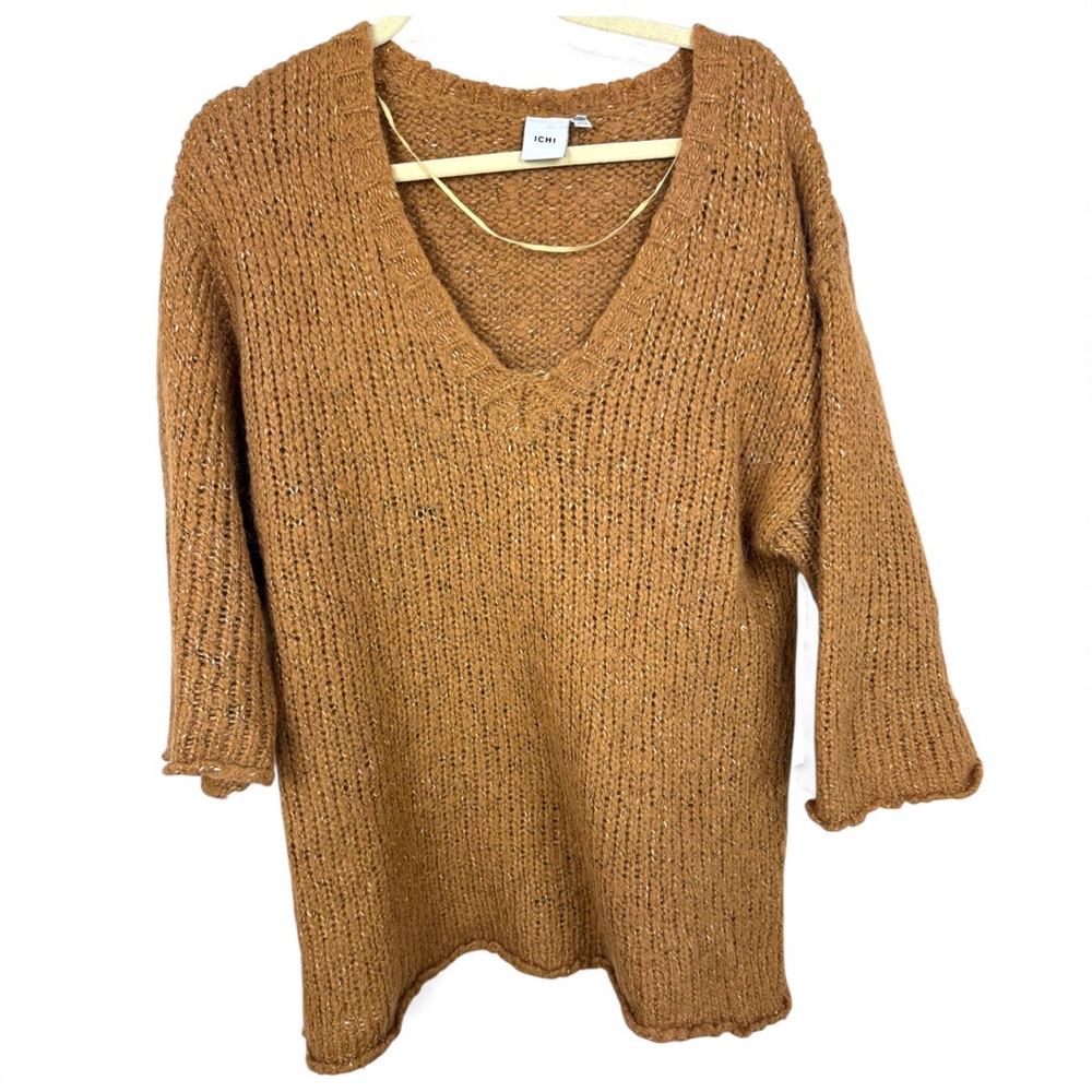 Ichi Anthropologie V Neck Alpaca Blend Short sleeve Sweater loose knit L